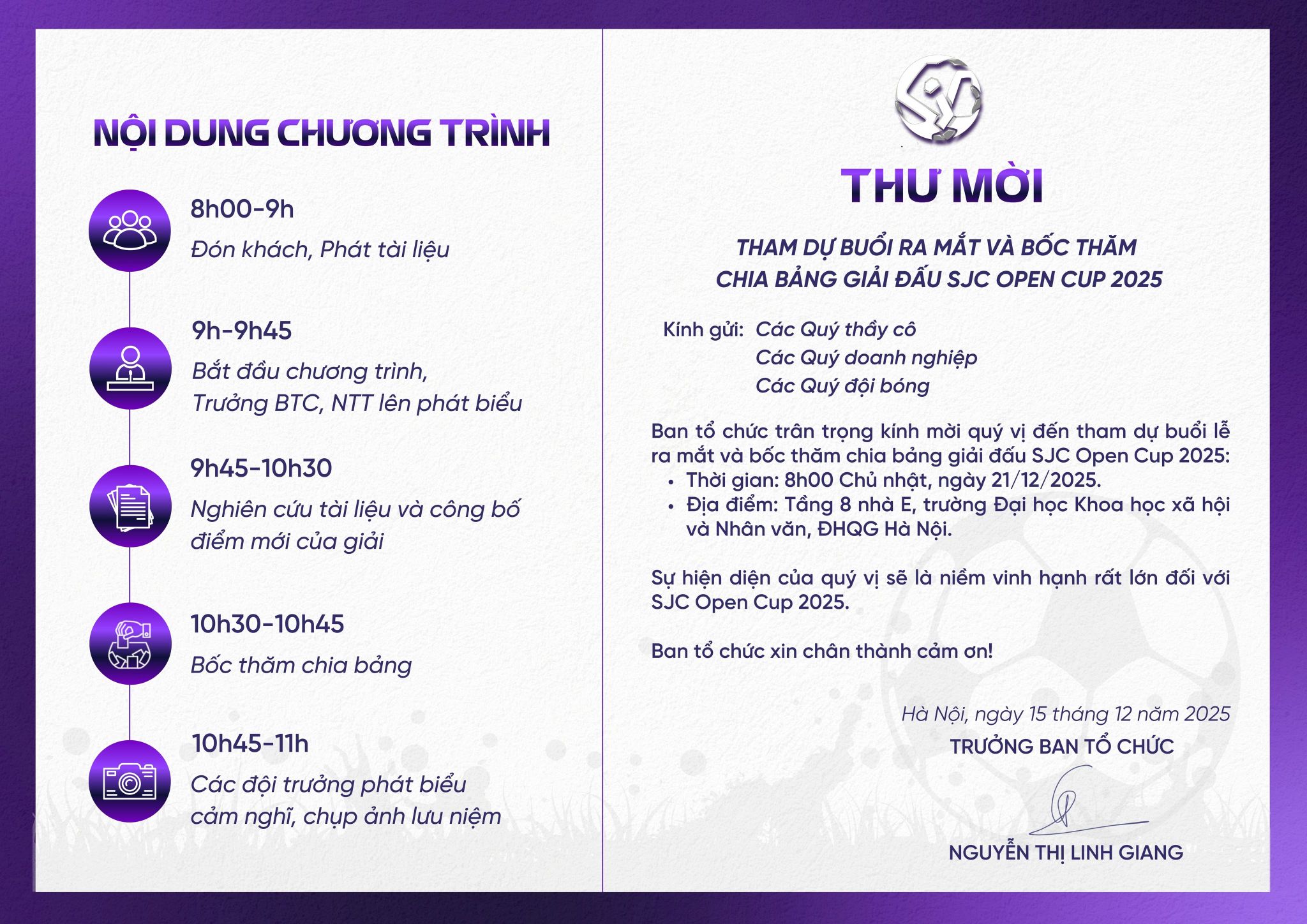 Công bố lễ bốc thăm và ra mắt các đội bóng SJC Open Cup 2025